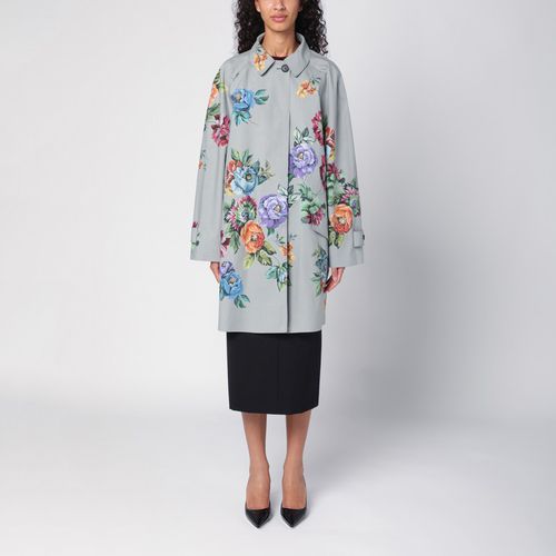 Grey single-breasted coat in printed cotton - Prada - Modalova