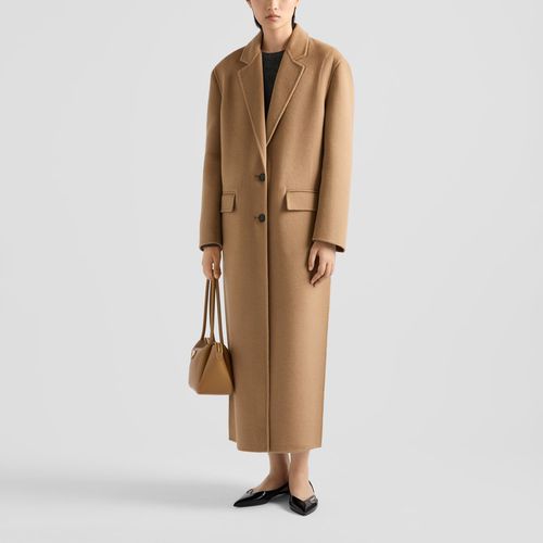 Single-breasted camel-colored cashgora coat - Prada - Modalova