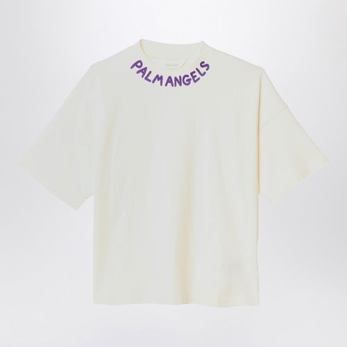 Ivory cotton T-shirt with logo - Palm Angels - Modalova