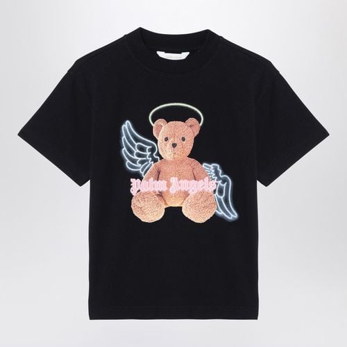 T-shirt nera in cotone con stampa logo - Palm Angels - Modalova