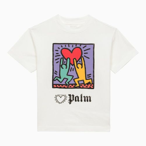 T-shirt bianca in cotone con stampa - Palm Angels - Modalova