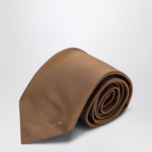 Caramel coloured silk tie with logo - Prada - Modalova