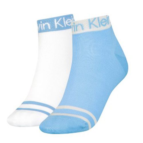 Calvin Klein 2P Logo Welt Quarter Socks Blau/Weiß One Size Damen - Calvin Klein Legwear - Modalova