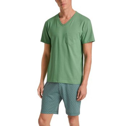 Relax Imprint 2 V Neck Short Pyjama Blau/Grün Baumwolle Small Herren - Calida - Modalova