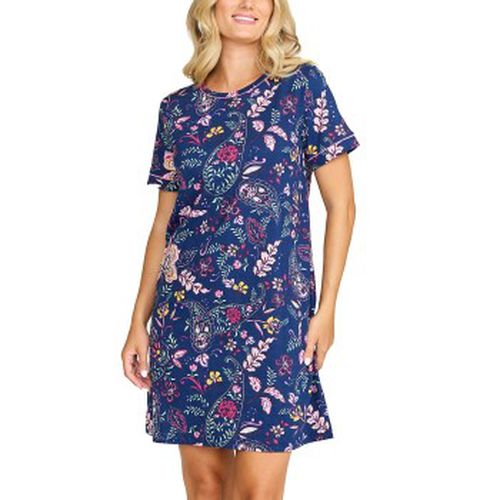 Cotton Short Sleeve Nightdress Blau Muster Baumwolle Small Damen - Damella - Modalova