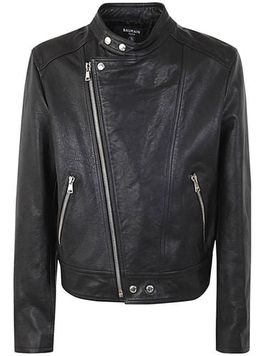 Zipped Calfskin Biker Jacket - Balmain - Modalova