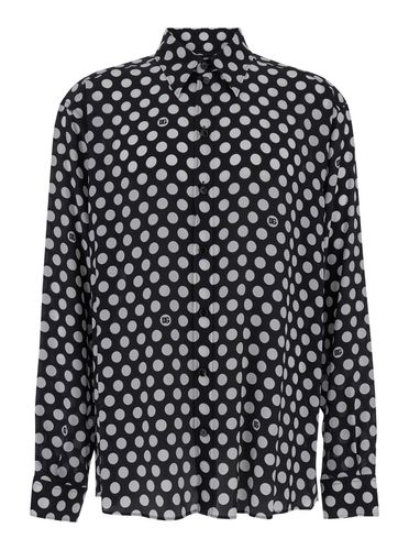 Oversized Shirt With Polka Dot Dg Print In Silk Crepe Man - Dolce & Gabbana - Modalova