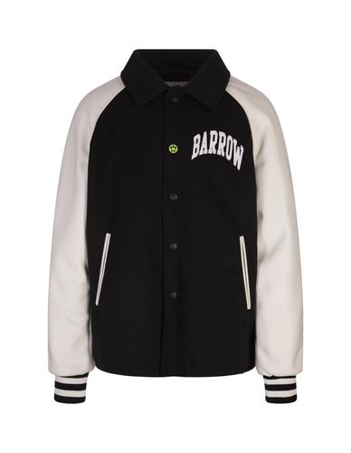 Black And White Bomber Jacket With Smile And Logo Lettering - Barrow - Modalova