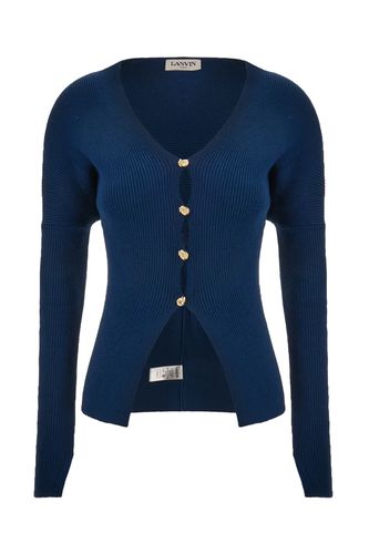 Petrol Blue In Stretch Wool Blend Cardigan - Lanvin - Modalova