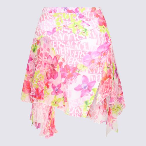 White And Pink Silk Mini Skirt - Versace - Modalova