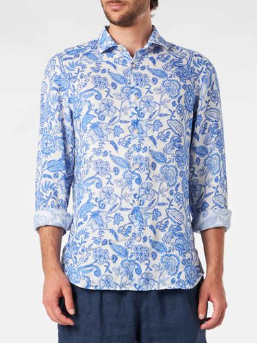 Man Linen Pamplona Shirt With Flower Print - MC2 Saint Barth - Modalova