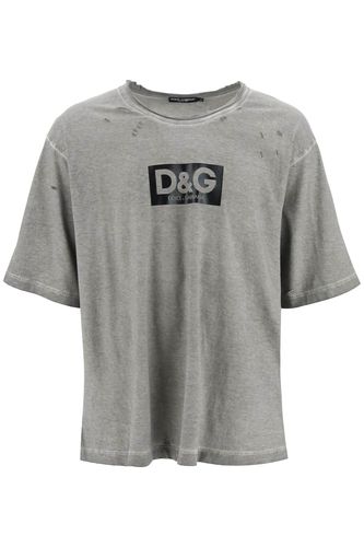 Washed Cotton T-shirt With Destroyed Detailing - Dolce & Gabbana - Modalova