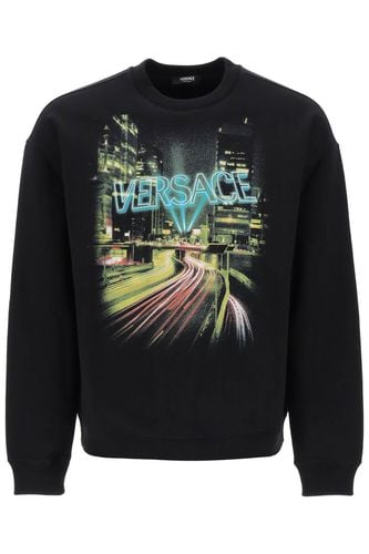 Printed Cotton Crew-neck Sweatshirt - Versace - Modalova