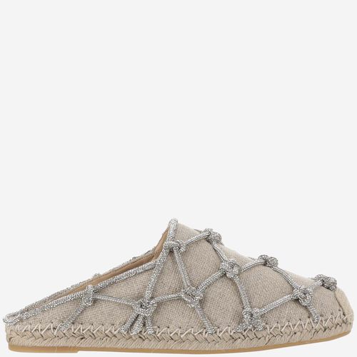 Resort Linen Mules With 15mm Crystal Mesh - Valentino Garavani - Modalova