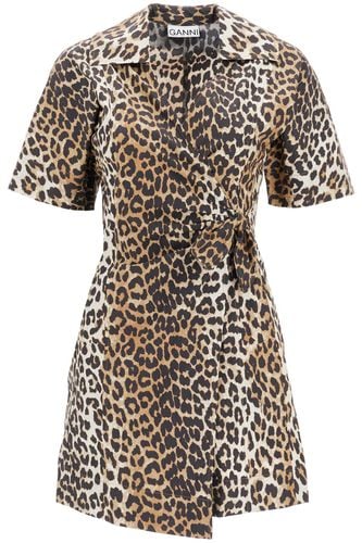 Animal Print Poplin Wrap Mini Dress - Ganni - Modalova