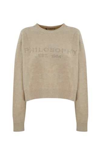 Wool Sweater With Logo Embroidery - Philosophy di Lorenzo Serafini - Modalova