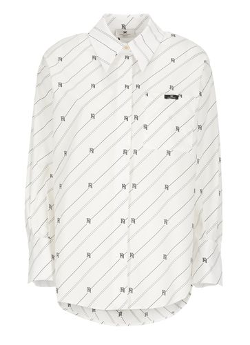 Logo Label Printed Poplin Shirt - Elisabetta Franchi - Modalova