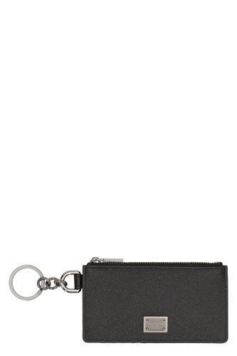 Calfskin Card Holder With Ring And Logo Tag - Dolce & Gabbana - Modalova