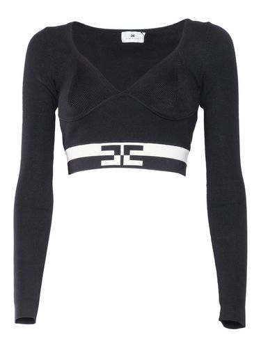 Logo-jacquard Cropped Knitted Top - Elisabetta Franchi - Modalova