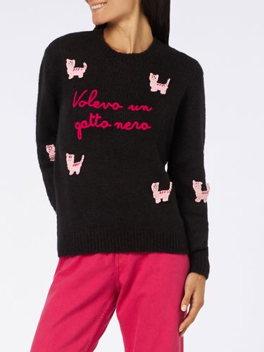 Woman Crewneck Soft Sweater With Cats Crochet Patch And Volevo Un Gatto Nero Embroidery - MC2 Saint Barth - Modalova