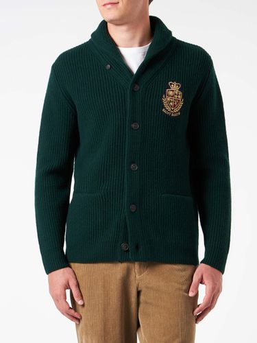 Man Shawl Collar Ribbed Cardigan With Pockets And Patch - MC2 Saint Barth - Modalova