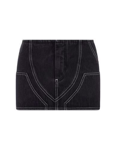 Black Denim Mini Skirt With Contrasting Stitching - Off-White - Modalova