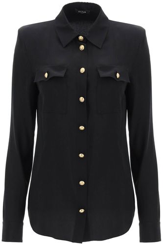 Silk Shirt With Padded Shoulders - Balmain - Modalova