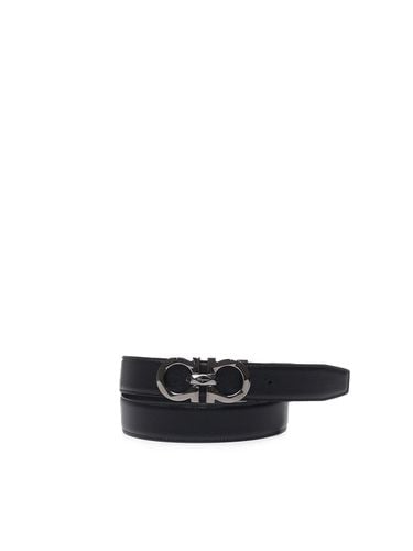 Textured Leather Belt With Gancio Buckle - Ferragamo - Modalova