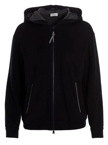 Cotton And Silk Sweatshirt With Hood - Brunello Cucinelli - Modalova