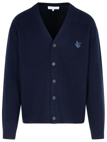 Cardigan In Navy Wool Blend - Maison Kitsuné - Modalova