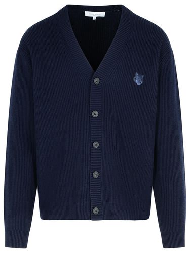 Cardigan In Navy Wool Blend - Maison Kitsuné - Modalova