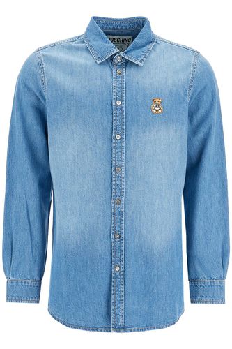 Denim Shirt With Patch Details - Moschino - Modalova