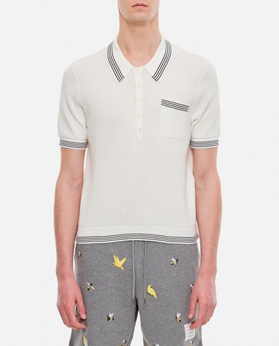 Open Waffle Stitch Ss Polo In Cotton W/ 4 Bar Stripe Tipping Stripe - Thom Browne - Modalova