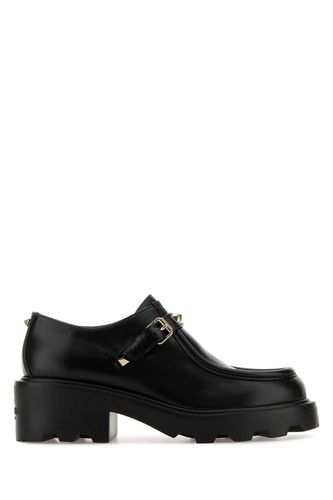 Black Leather Rockstud Monk Strap Shoes - Valentino Garavani - Modalova