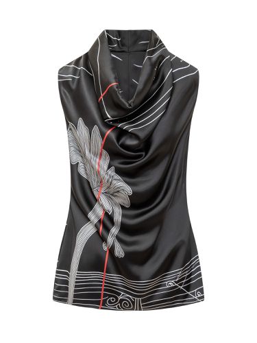 Graphic Printed Draped-neck Sleeveless Top - Ferragamo - Modalova