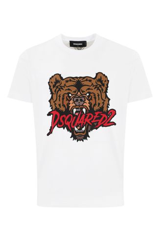 T-shirt With Bear Logo Print In Cotton - Dsquared2 - Modalova