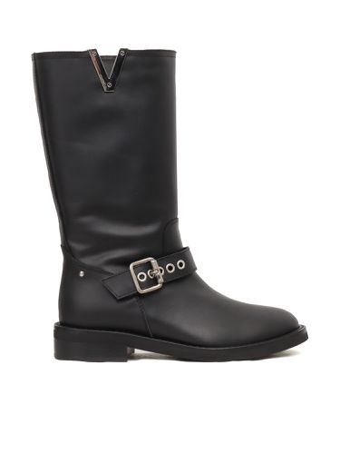 Buckles V Nickel Biker Boots - Via Roma 15 - Modalova