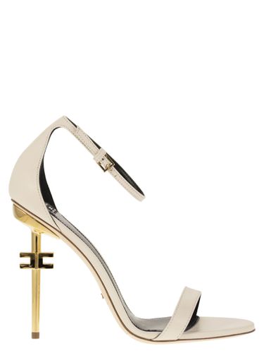 Leather Sandals With Logo Heel - Elisabetta Franchi - Modalova