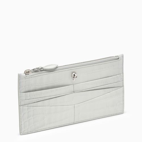 Skull Zip Card Holder In Ivory Croco-print - Alexander McQueen - Modalova