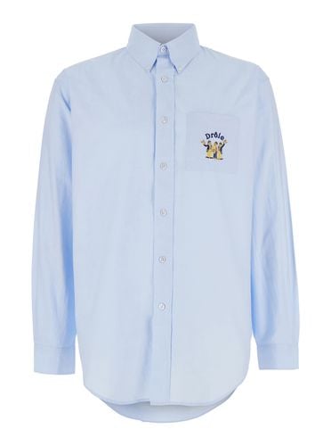 La Chemise Oxford Light Blue Shirt With Pointed Collar And Logo Print On The Front In Cotton Man - Drôle de Monsieur - Modalova