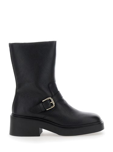 Boots With Decorative Buckle In Leather Woman - Pollini - Modalova