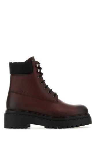 Dark Brown Leather Ankle Boots - Prada - Modalova