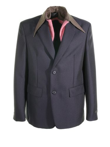 Single-breasted Jacket In Blue Mohair Wool - Prada - Modalova