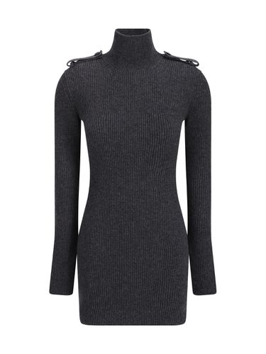 Ribbed Knit Mini Dress In Melange Grey - Alexander McQueen - Modalova