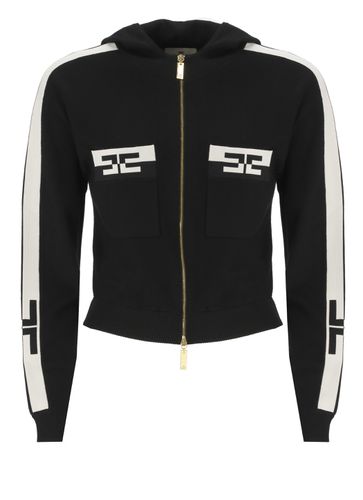 Cropped Viscose Sweatshirt With Logo Bands - Elisabetta Franchi - Modalova