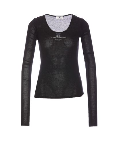 Logo Printed Jersey Top - Elisabetta Franchi - Modalova