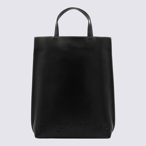 Ganni Black Leather Banner Tote Bag - Ganni - Modalova