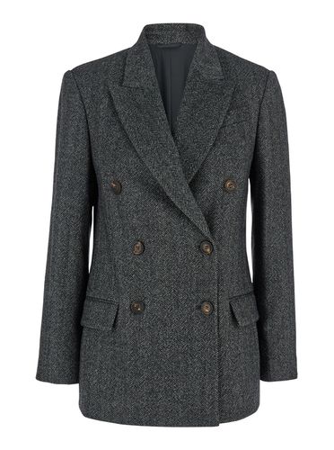 Grey Double-breasted Jacket With Herringbone Pattern In Wool Woman - Brunello Cucinelli - Modalova