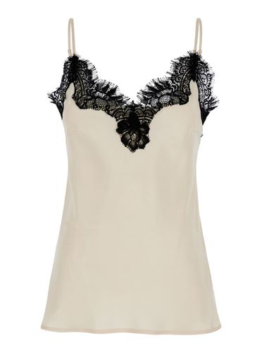 Coco Pearl White Camie Top With Black Lace Trim In Silk Woman - Gold Hawk - Modalova