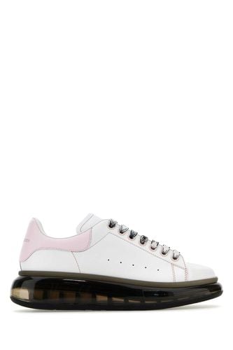 White Leather Sneakers With Pink Leather Heel - Alexander McQueen - Modalova